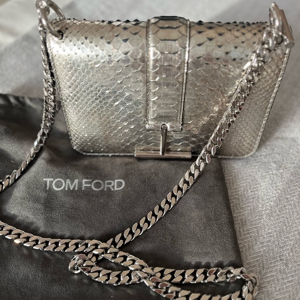 Tom Ford Silver Python Tara Chain Shoulder Bag
